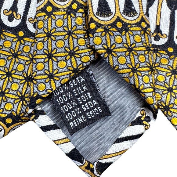Designer Mens 100% Silk Dress Tie Made in Italy Gold Geometric Print 58" 3.75"‎ - Picture 6 of 9